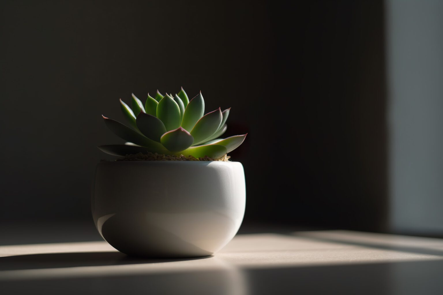 Green succulent plant in modern planter